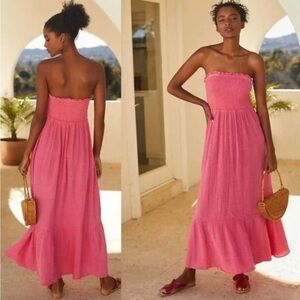 EUC - Anthropologie Marisol Smocked Gauze Maxi Dress - Size XS